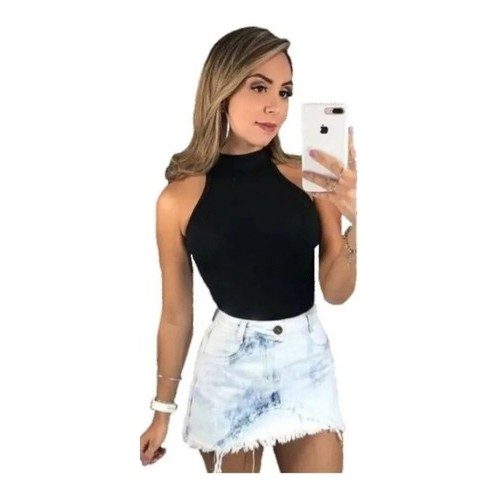 Blusa Gola Alta Com Bojo Canelada Blusinha Regatinha Moda Feminina