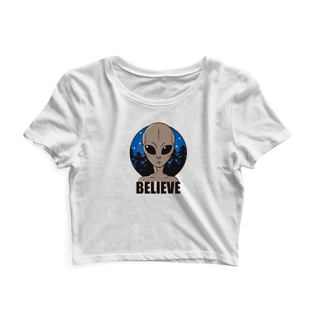 Cropped Blusinha As Braba Alien Believe Branco