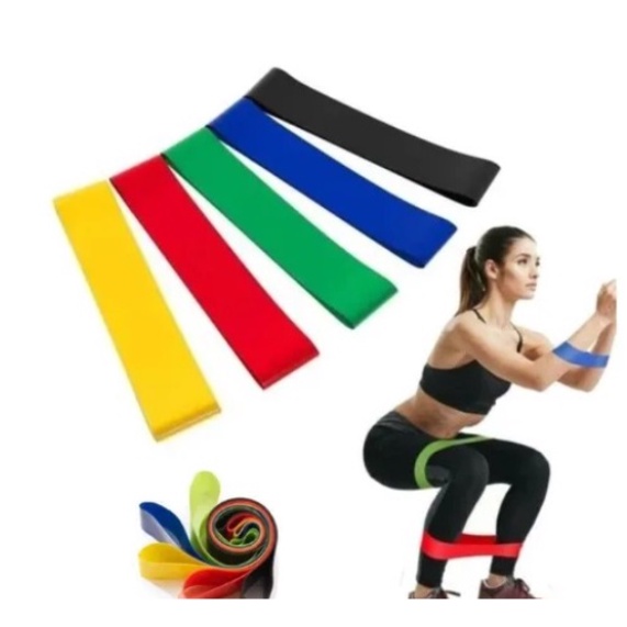 Kit 5 Faixa Elástica de Resistência Mini Band para Treino Yoga Pilates Treino Academia Musculação