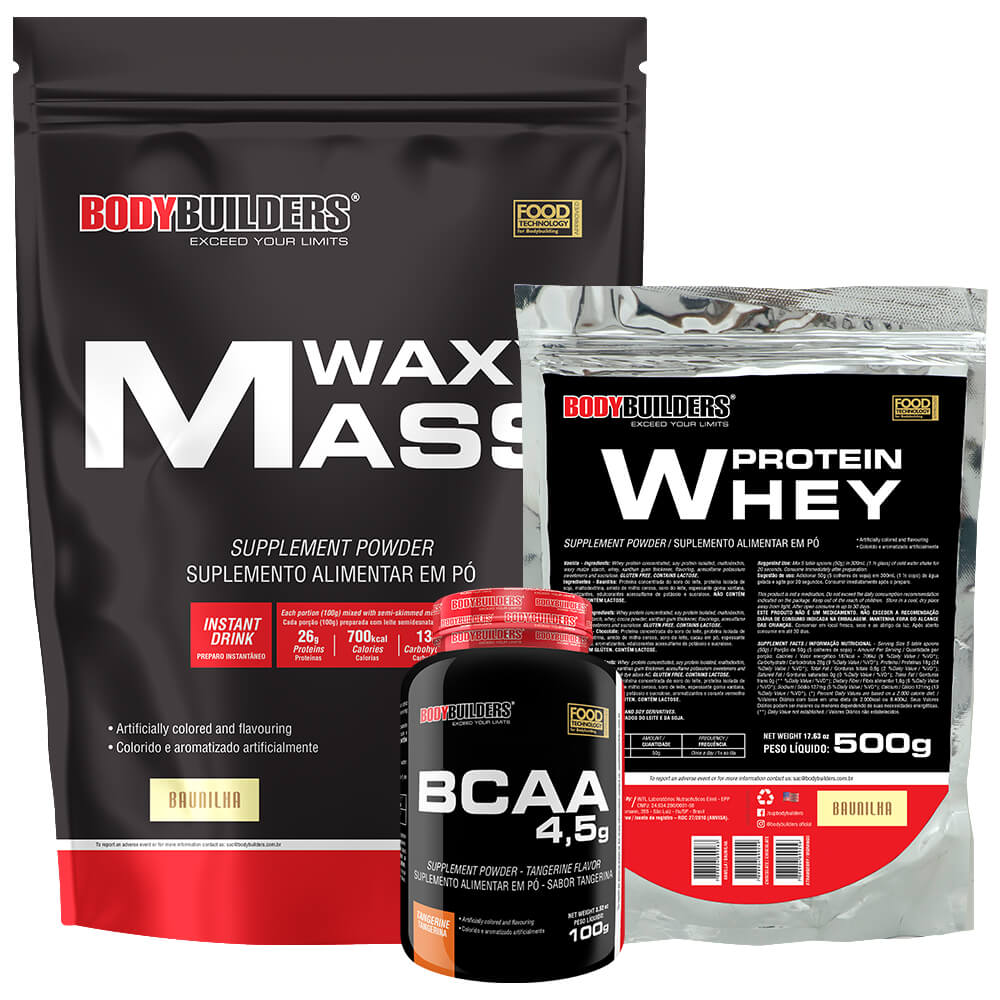 Kit Hipercalórico Waxy Mass 3kg + Whey Protein 500g + BCAA 4,5 100g – Bodybuilders