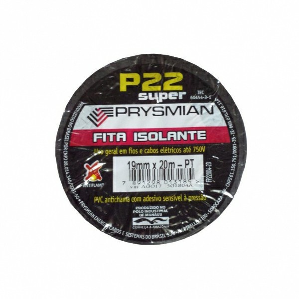 Fita Isolante P22 19mm X 20m Preta 750v Prysmian em Oferta na Shopee
