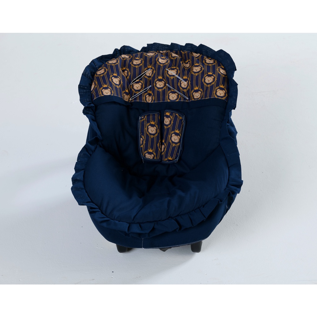 Capa Bebê Conforto Menino Azul Marinho + Protetor de Cinto Urso Ursinho Príncipe