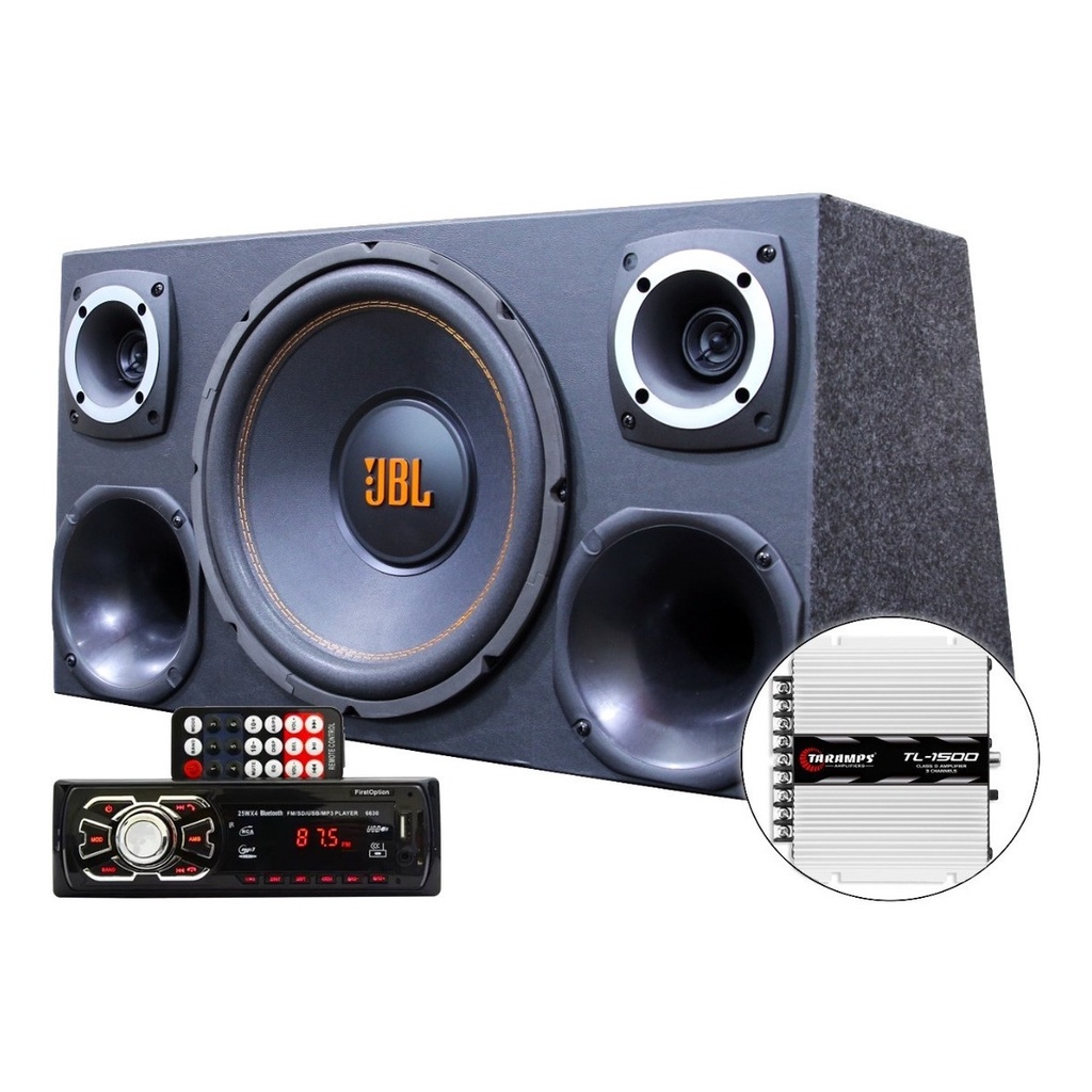 Caixa Trio Completa Sub Jbl 12 + Radio Bt + Modulo Taramps