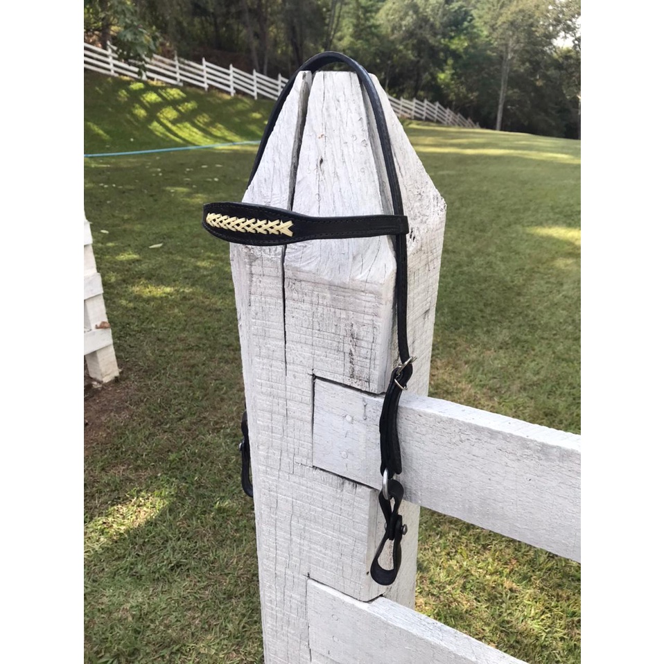 Cabeçada Goianinha Testera de X para Cavalos Preto