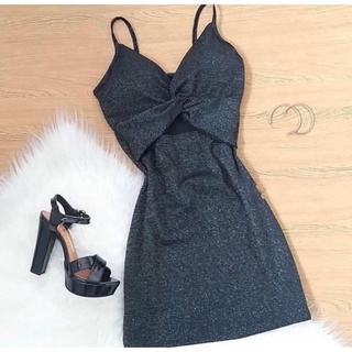 Vestido Para festa Lurex Preto com Brilho/Midi/Curto Decote V/Abertura Lateral/Balada /Barriga de fora Bruna Marquezine/Brilhoso Com Fenda/Réveillon