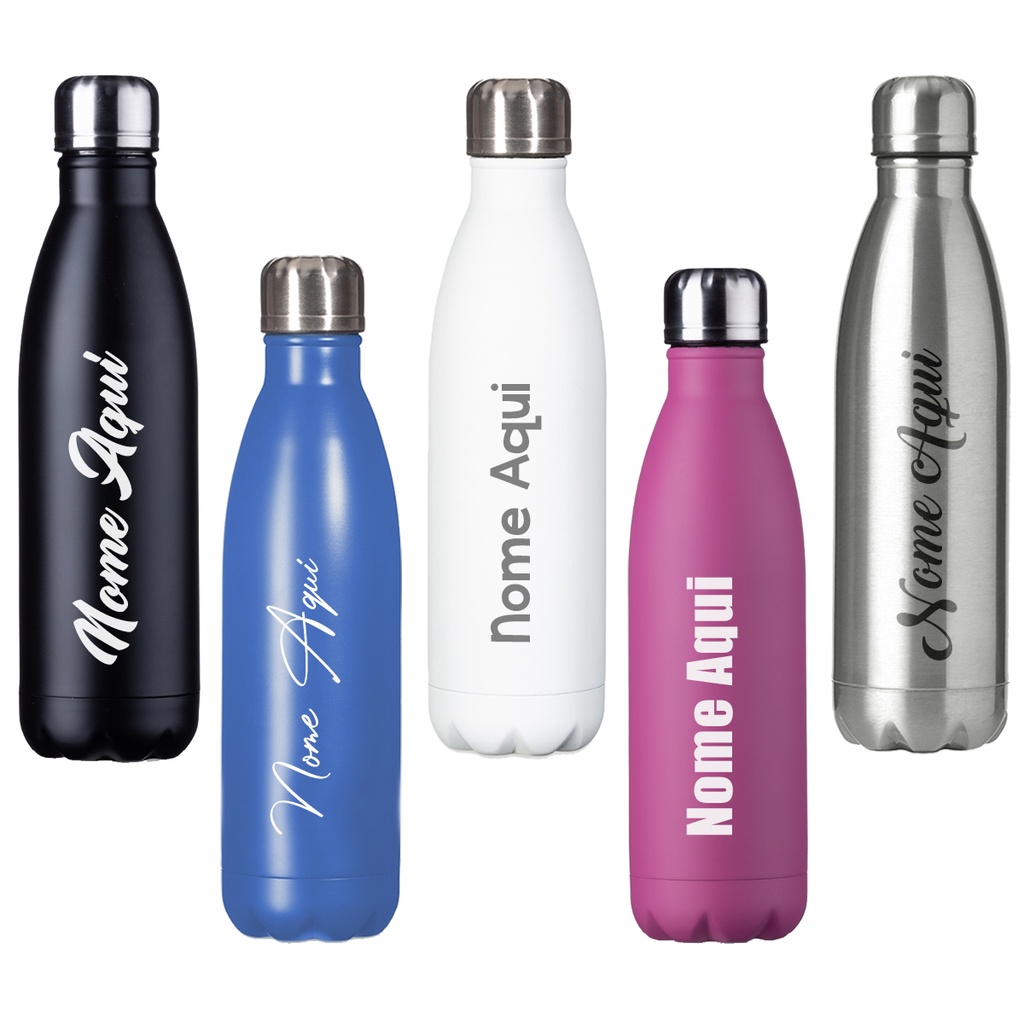 Garrafa Agua 750ml Inox Squeeze Personalizada com Nome Gravação a Laser ...