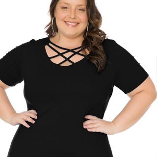 Blusa Feminina Plus Size Tamanhos extras Com Tiras 103722-C2 em Oferta na Shopee