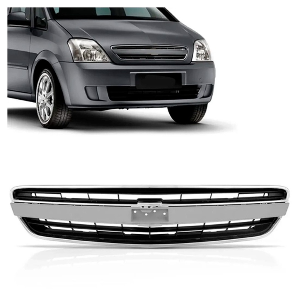 Grade Radiador Meriva 2009 2010 2011 2012 Preto Com Friso Primer Aro Cromado