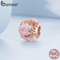 Bamoer Bead 925 Sterling Silver Rose Pendurado Pendnt Moda Colar Jóias Para Mulheres