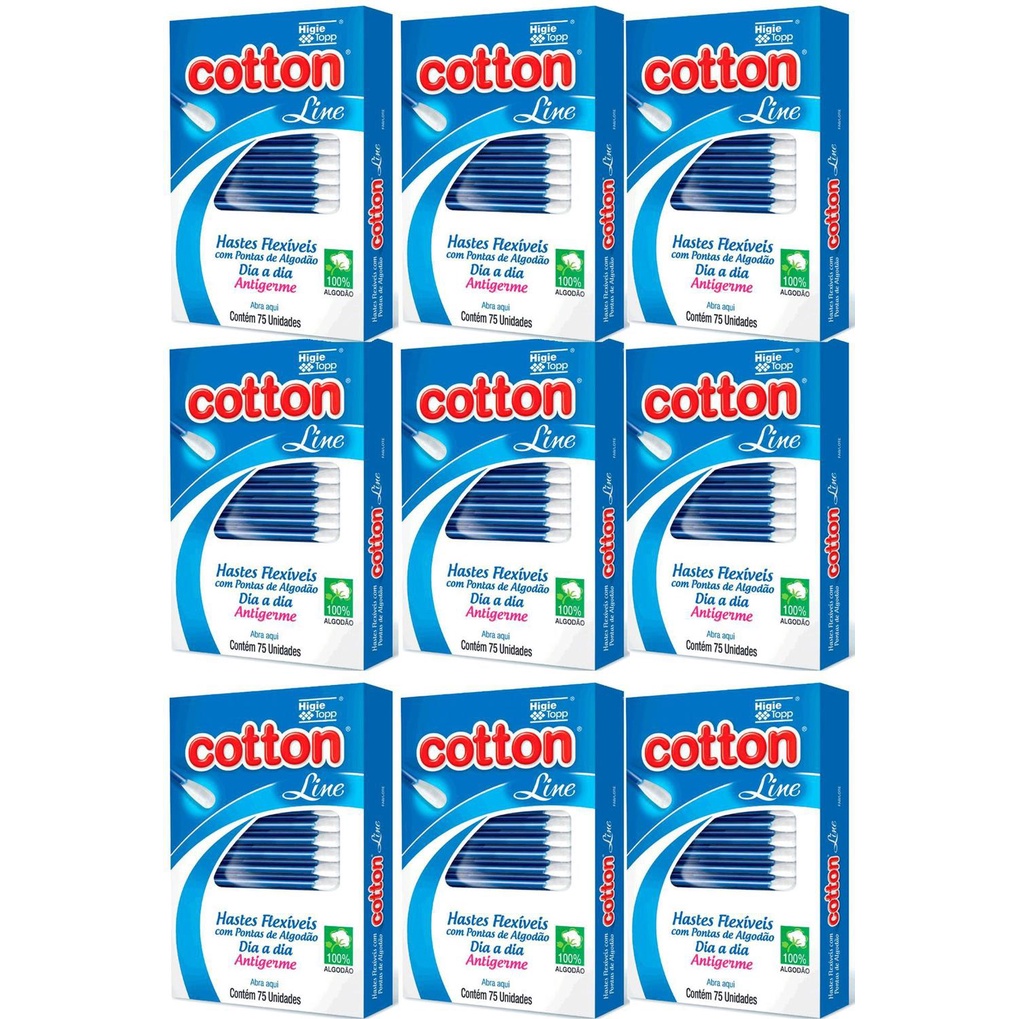 kit C/ 9 Cotonetes (Cotton topz Cotton Line Use)algodão Hastes flexíveis