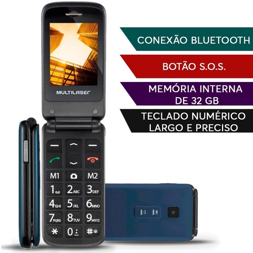 Celular Multilaser Flip Up Dual Chip, Câmera, MP3, Rádio FM, Bluetooth, Lanterna