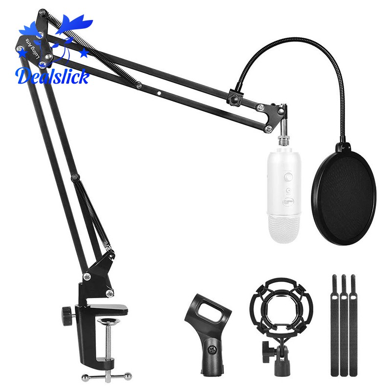 with Mic Shock Mount Table Mounting Clamp for Most of Microphones Professional Microphone Stand Suspension Boom with Pop Filter Upgrade Mic Arm Kit
