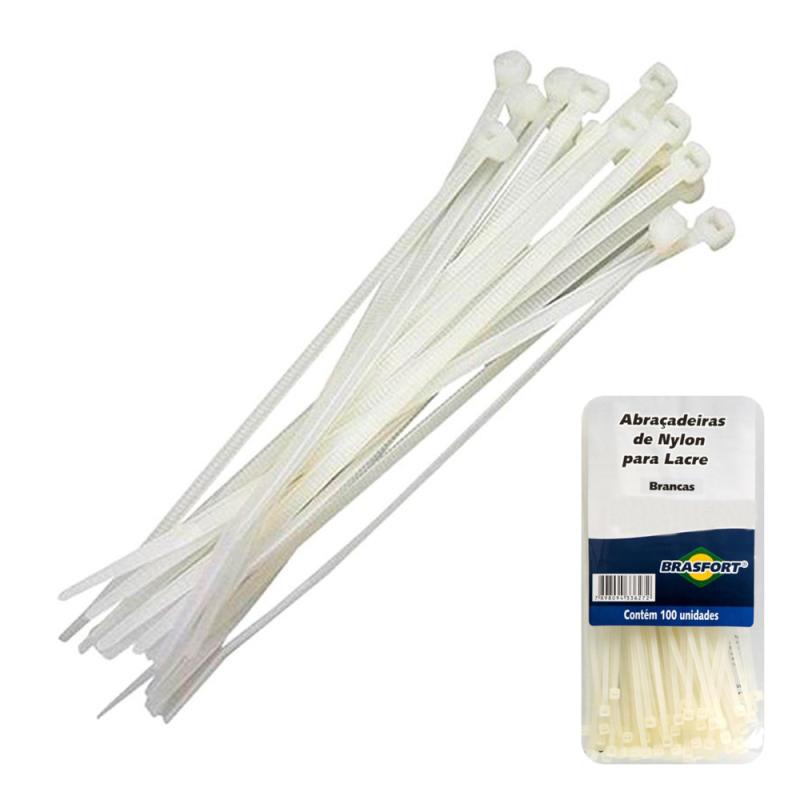 Abraçadeira de Nylon 250 x 4,8 MM Kit 100 Unidades Branco 8636 BRASFORT em Oferta na Shopee