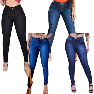 Kit 4 Calças Jeans Feminina Cós Alto Com Lycra Modelagem Levanta Bumbum