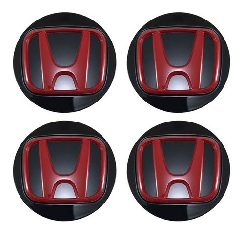 Jogo 4 Calota Meio Roda Centro Miolo New Civic Vermelha 69mm
