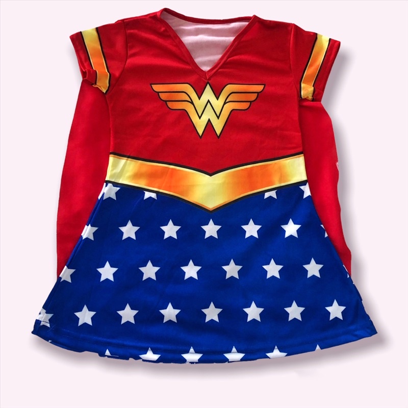 Fantasia Temática Vestido Mulher Maravilha Infantil Feminina Princesa Barato Menina Promoção
