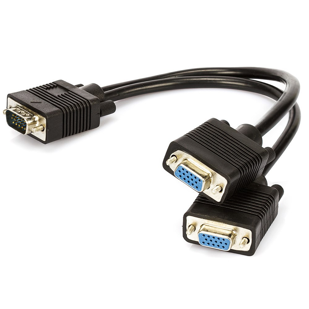 Premium VGA macho-fêmea de vídeo cabo Y VGA. HDDB15 15-pin (macho x 1) e HDDB15 15-pin (fêmea x 2).