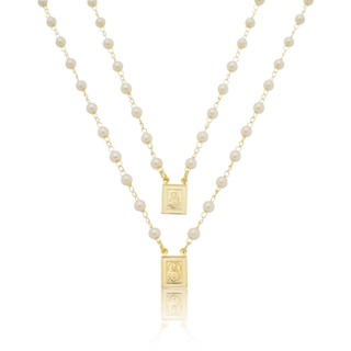 Escapulário Feminino Nossa Senhora Do Carmo Pérolas Banhado em Oferta na Shopee