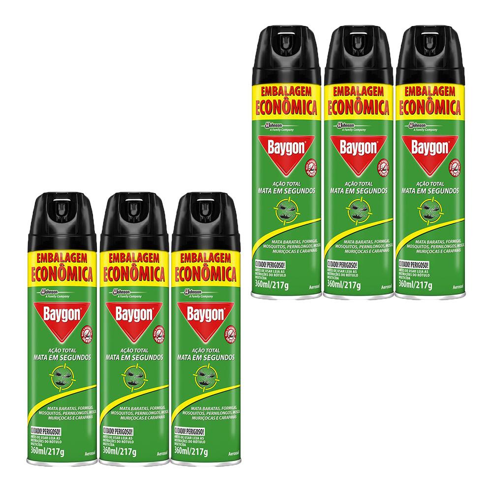 Kit com 6 Inseticidas Baygon Aerossol Ação Total 360ml cada em Oferta na Shopee