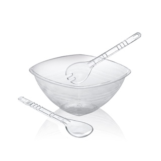 kit saladeira grande 4,5 L + colher + garfo de salada acrílico transparente Delta