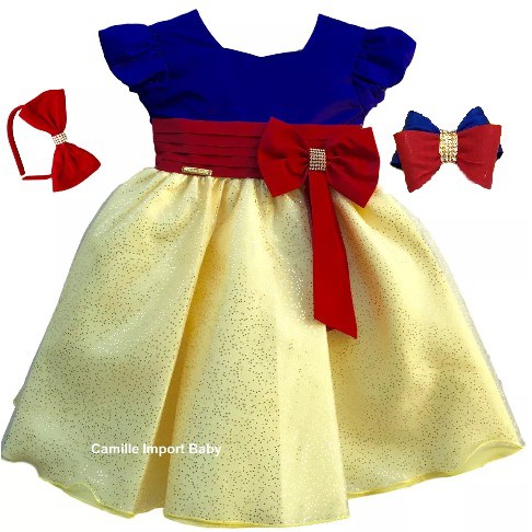 Vestido Luxo Festa Aniversario Branca De Neve com Tiaras.