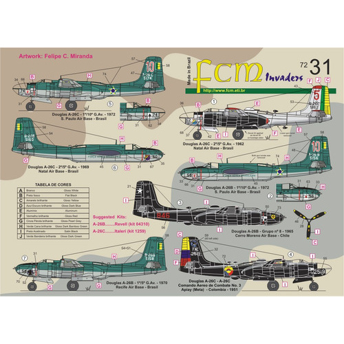 Decal Fcm Avião A-26 Invader Fab 1/72 Decal Plastimodelismo