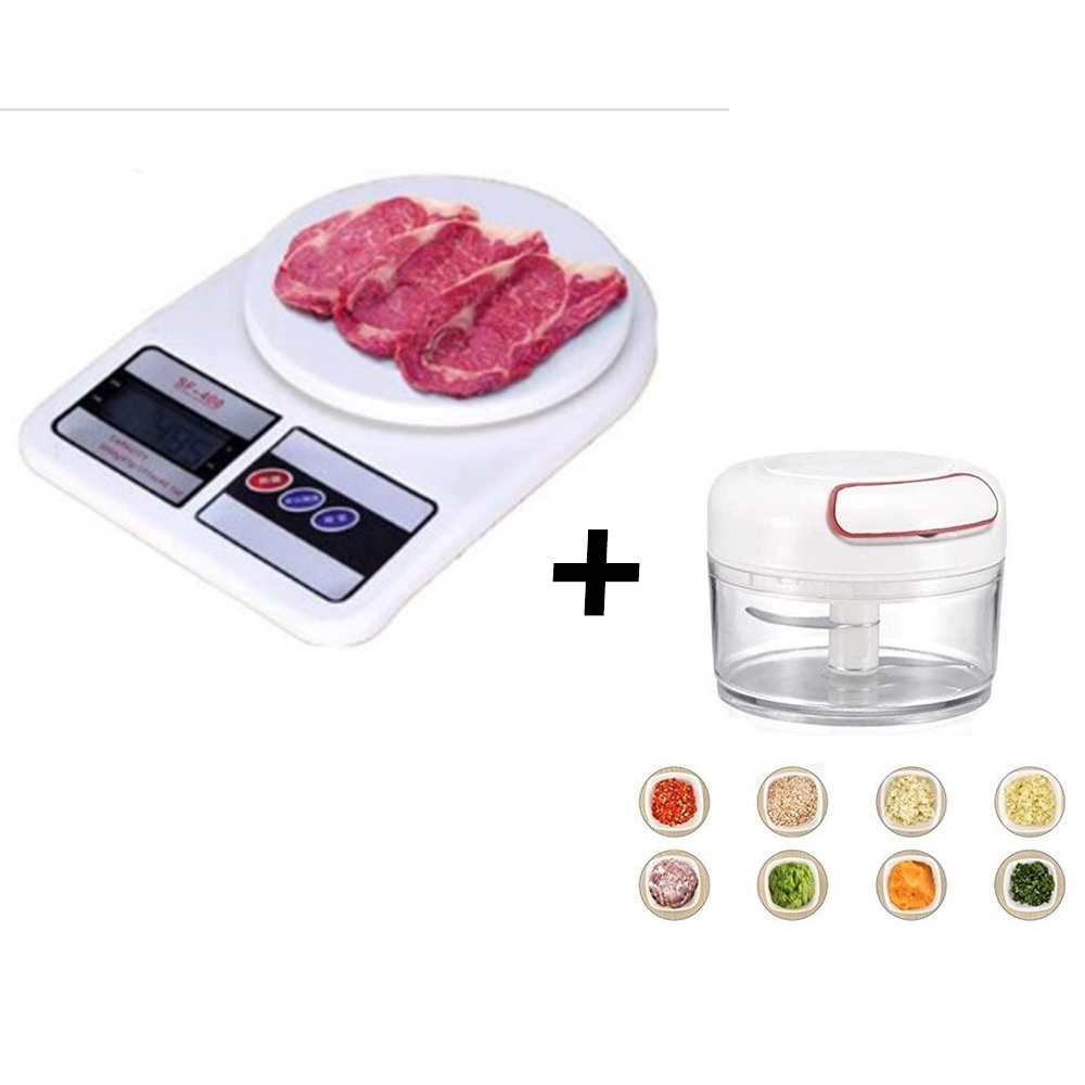 Kit Mini processador manual + Balança Digital de cozinha 10kg