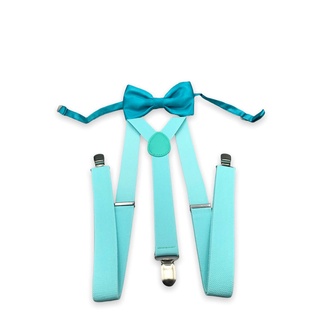 Kit Suspensório + Gravata Borboleta Azul Tifany Para Barmen Festas