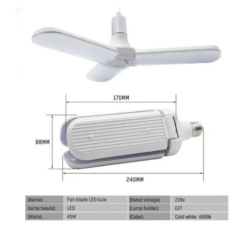 Lâmpada de Led Hélice, Ventilador Tripla Articulada 45w Bivolt 110 e 220
