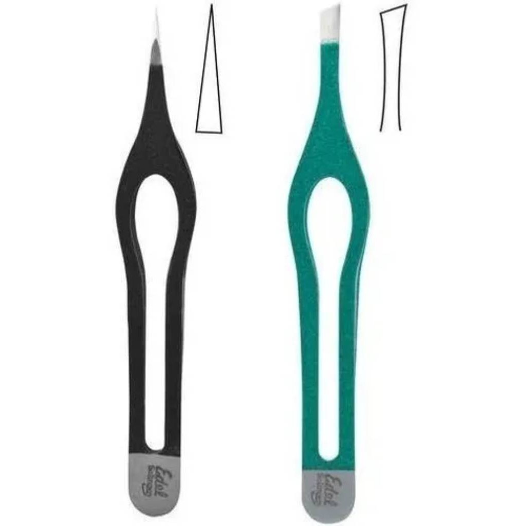 Kit 2 Pinças Depilação 10 Cm Laqueada linha Ergo Tech Ponta 1 Fina + 1 Diagonal - Edel Solingen