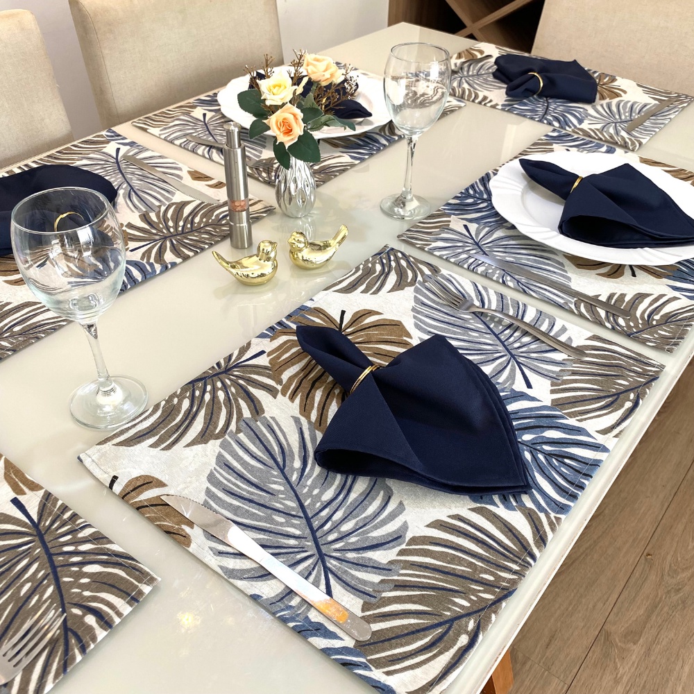 Jogo Americano Retangular Tecido 6 peças + 6 Guardanapos + 6 Porta Guardanapos