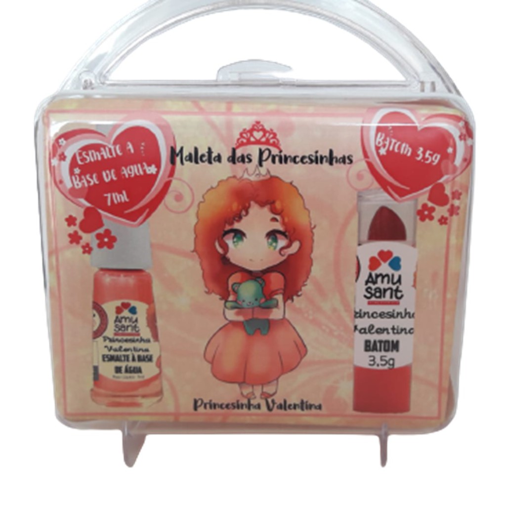 Maleta de Maquiagem Amusant Princesinha Valentina Esmalte a Base de Água 7ml + Batom Cremoso 3,5g