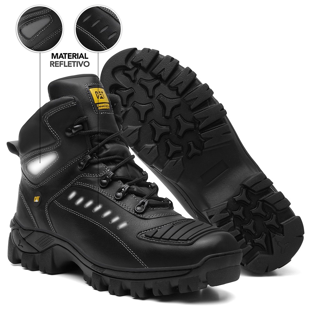 Bota Motoqueiro Masculina Caterpillar 100% Couro Premium Preto