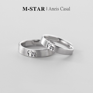 Anel de Namoro Gato Bonito Ajustável Par de Alianças de casal Compromisso Noivado Casamento para Masculino e Feminino CRC160