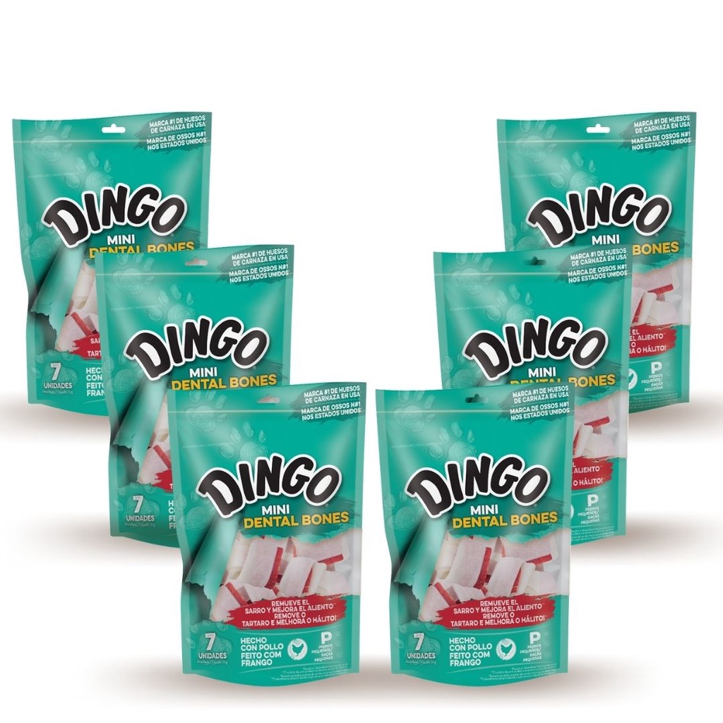 6 Pacotes Osso P/ Cão Dingo Dental Bone Mini Com 7 Unidades