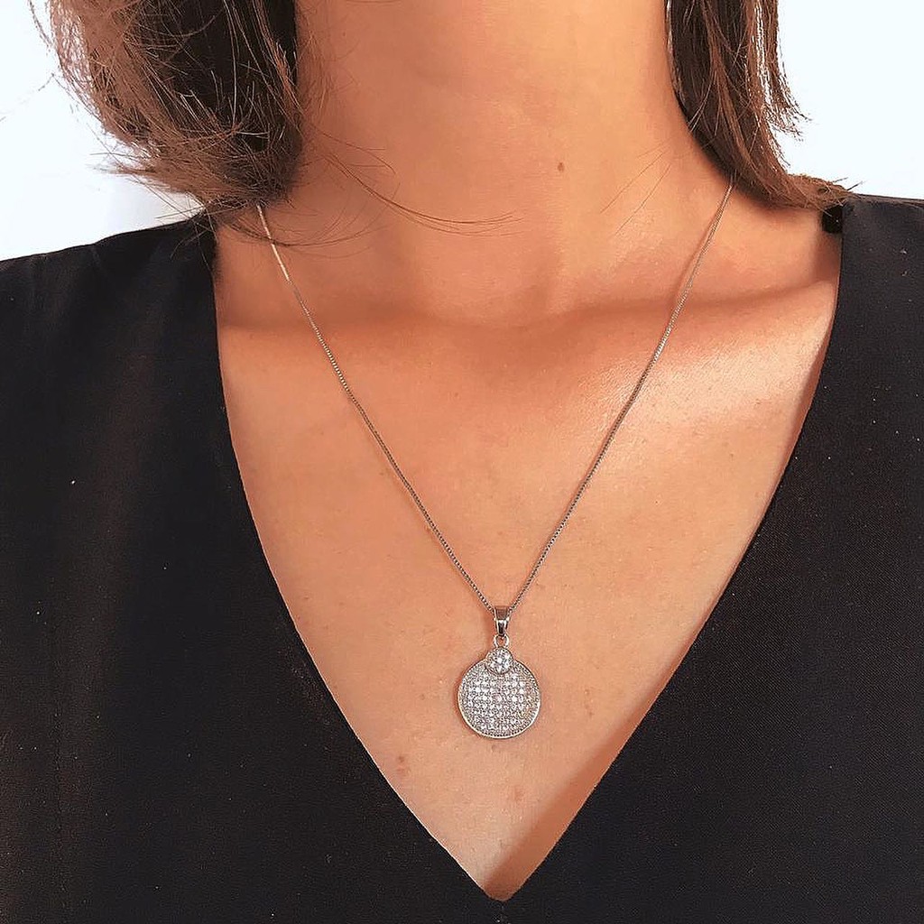 Colar Silver Plate  / Colar feminino / Colar delicado / Colar longo / Colar com pedra / Semijoias