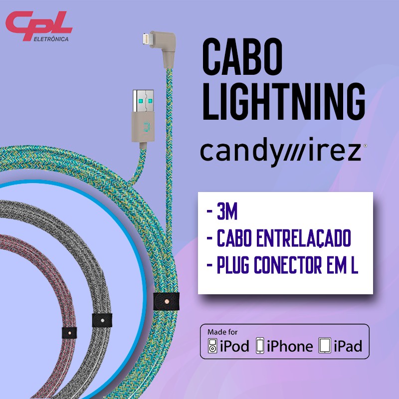 CABO PARA IPHONE USB TIPO LIGHTNING / PARA IPHONE E IPAD / 3M / NYLON em Oferta na Shopee