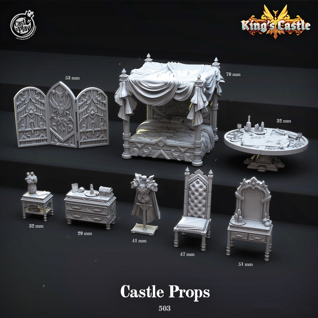 Cenários de Castelo, Cadeira, Cama, Mesa, Armário | Miniatura de RPG