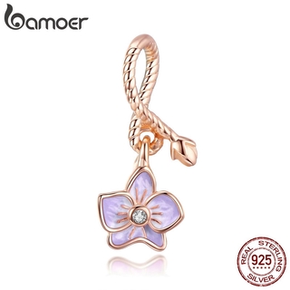 Bamoer Authentic 925 Sterling Silver Pingente Phalaenopsis Charme Original Para Pulseira Ou Colar De Prata Jóias De Prata Bsc287