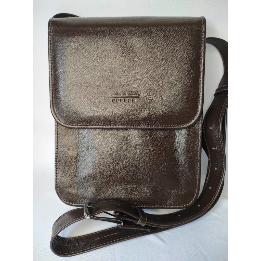 Bolsa Transversal Capanga Tiracolo Masculina De COURO LEGÍTIMO Bovino Média , Porta Carteira, Celular,  (B028M)