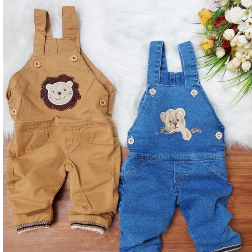 Macacao Jardineira Jeans Bordado Ursinho Leao Infantil E Bebe Menino Masculino Shopee Brasil