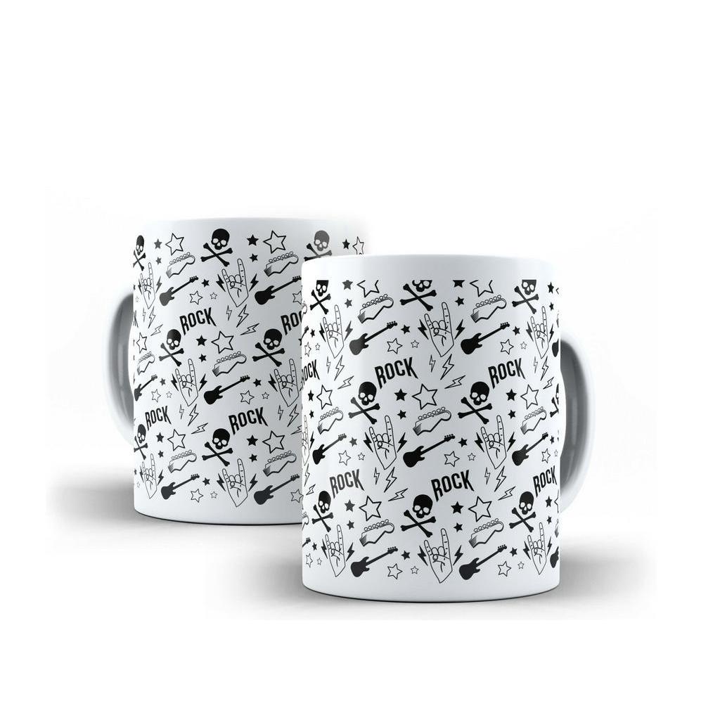 Caneca Porcelana Rock Caveira Guitarra Música Presente