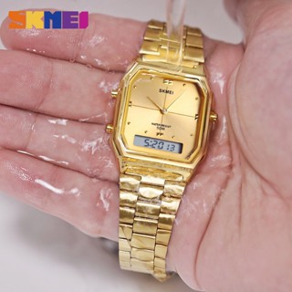 Relógio De Ouro Clássico SKMEI Feminino Quartzo Duplo 50M À Prova D'água Aço Inoxidável 1612 em Oferta na Shopee
