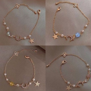 Pulseira Feminina Ajustável Com Zircônia De Lua/Estrela /
