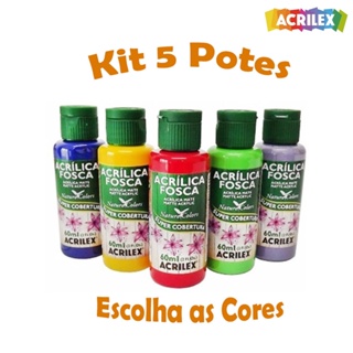 Tinta Acrílica Fosca 60ml - Kit 5 Potes - Escolha as Cores no Chat em Oferta na Shopee