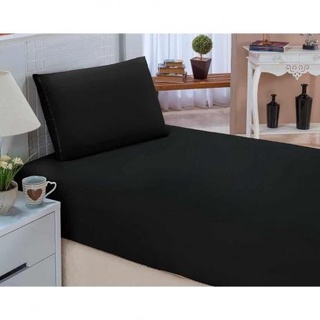 Jogo de Cama Solteiro Lençol Solteiro Padrão 2 Peças 170 Fios Com Elástico - Preto