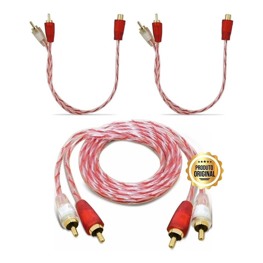 Kit 2 Cabo Rca Y 2m1f +1mt Stetsom Banhado Ouro Audio/video