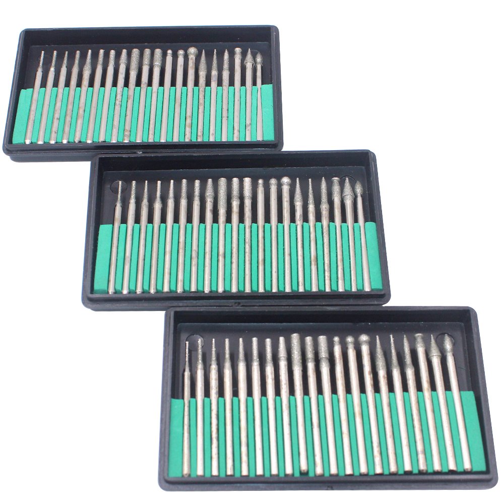 1/8 " Haste Diamante Rebarbas Conjunto Kit De Broca Para Vidro Pedra Preciosa Metal Moagem Ferramenta Rotativa 3 Caixas