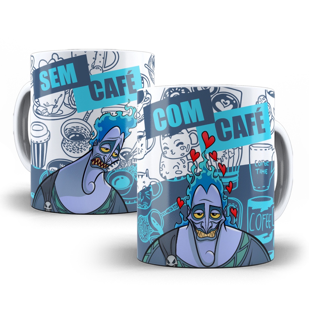 Caneca Hades Hércules Desenho Com Café Sem Café Porcelana