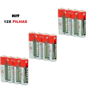 Kit 3 Cartelas Pilhas AA Alfacell Comum Super Hyper Cartelas C/ 4 Unidades